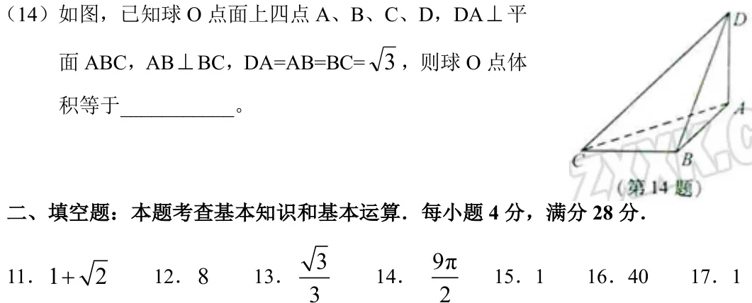 浙江 2008 · 数学 q14 原卷截图（含答案）